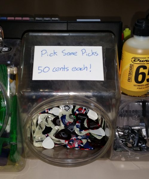 A jar full of guitar picks, on sale at Big Bug Music in Stroudsburg. The store opened in June 2011.